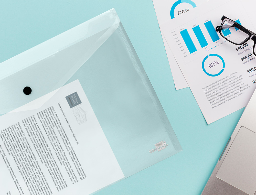 BOLSA PORTA DOCUMENTOS LIDERPAPEL COM MOLA DIN A3 TRANSPARENTE