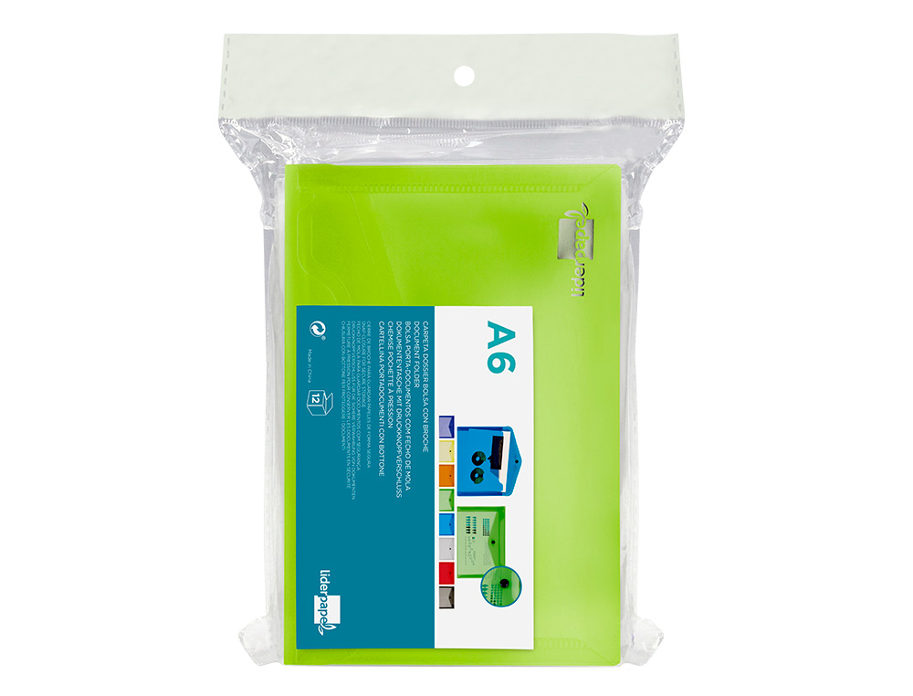 BOLSA PORTA DOCUMENTOS LIDERPAPEL COM MOLA DIN A6 VERDE
