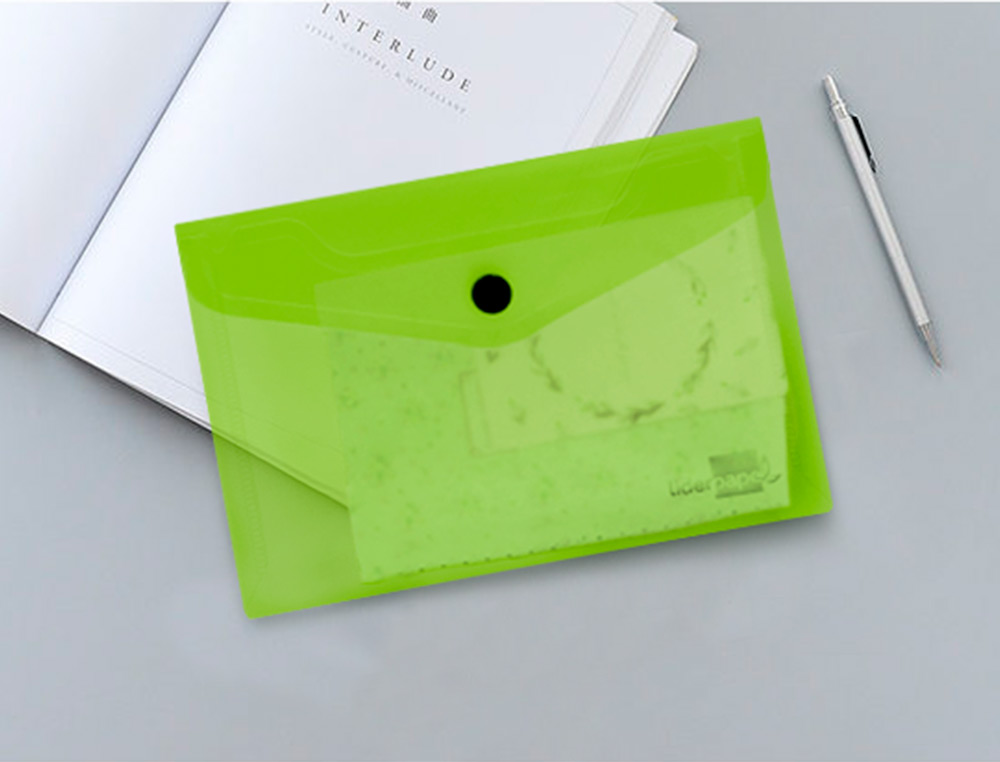 BOLSA PORTA DOCUMENTOS LIDERPAPEL COM MOLA DIN A6 VERDE