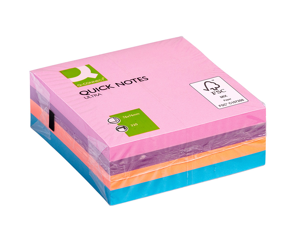 BLOCO DE NOTAS ADESIVAS Q-CONNECT SORTIDO 76 X 76 MM COM 320 FOLHAS