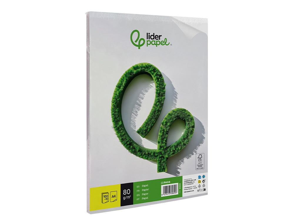 PAPEL LIDERPAPEL DIN A4 80 GR EMBALAGEM DE 100 FOLHAS + 10 FOLHAS GRATIS