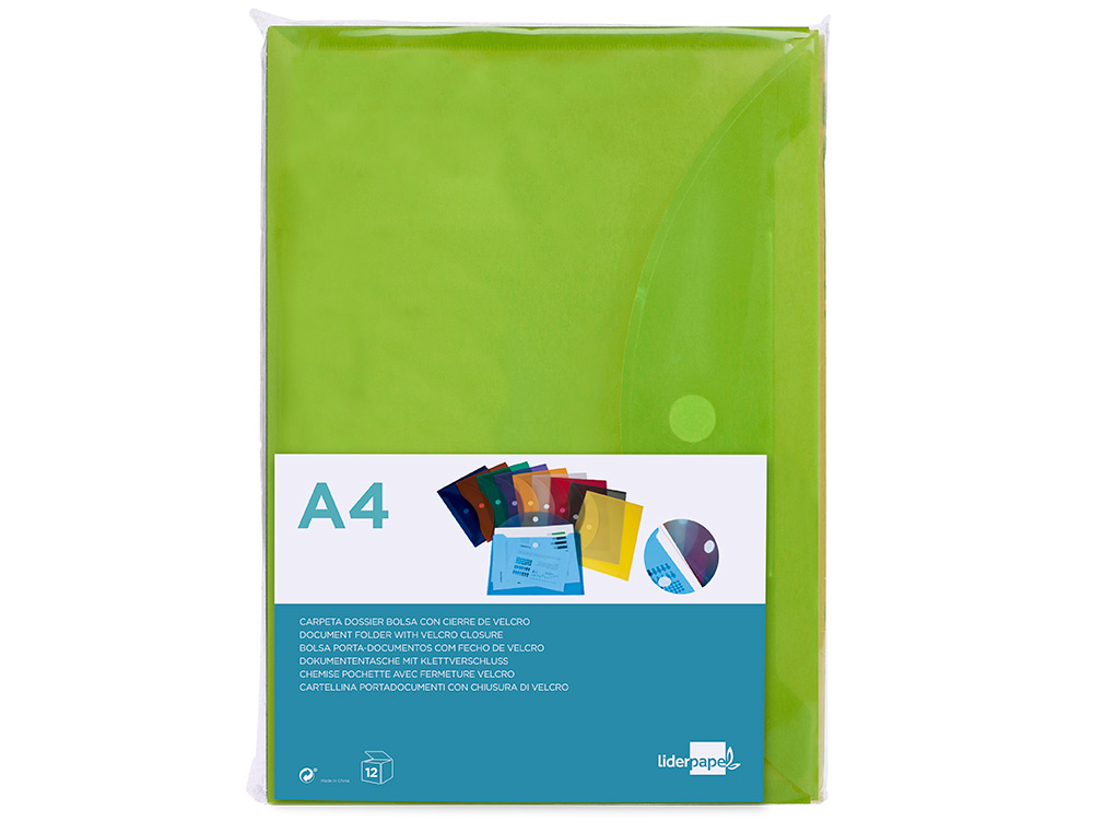 BOLSA PORTA DOCUMENTOS LIDERPAPEL DIN A4 VERDE