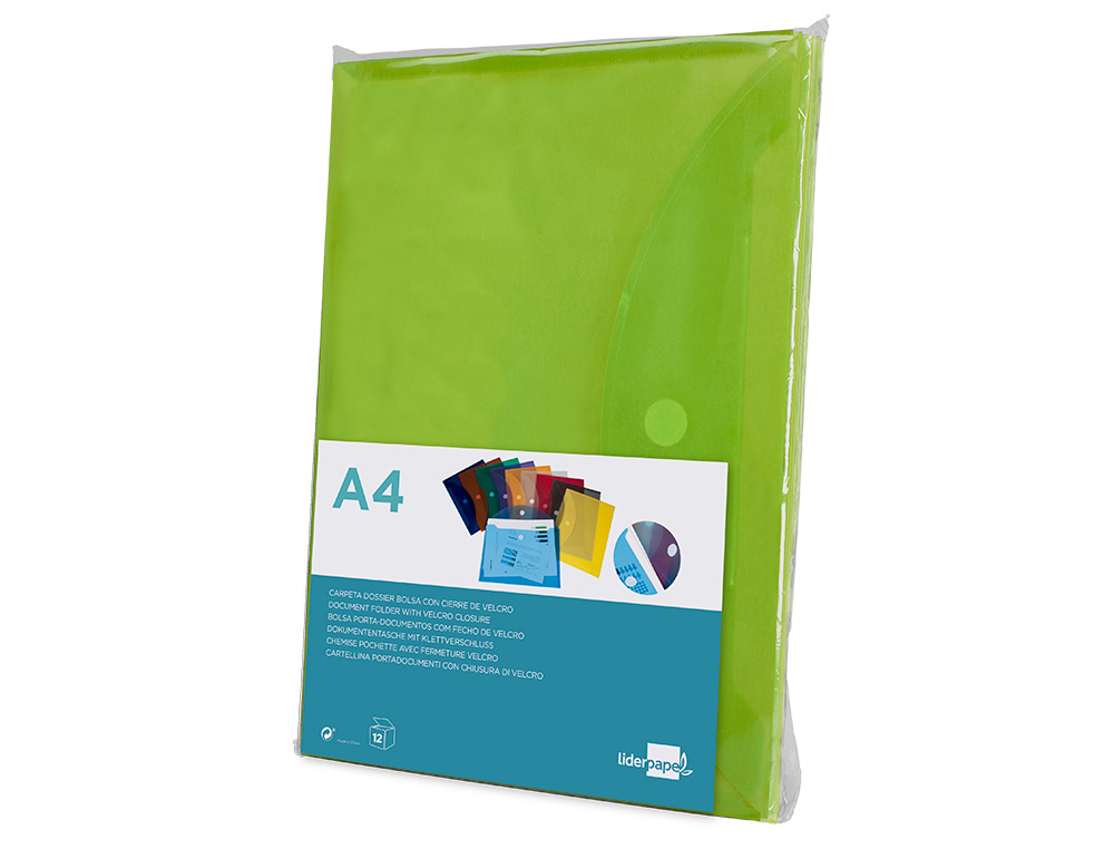 BOLSA PORTA DOCUMENTOS LIDERPAPEL DIN A4 VERDE
