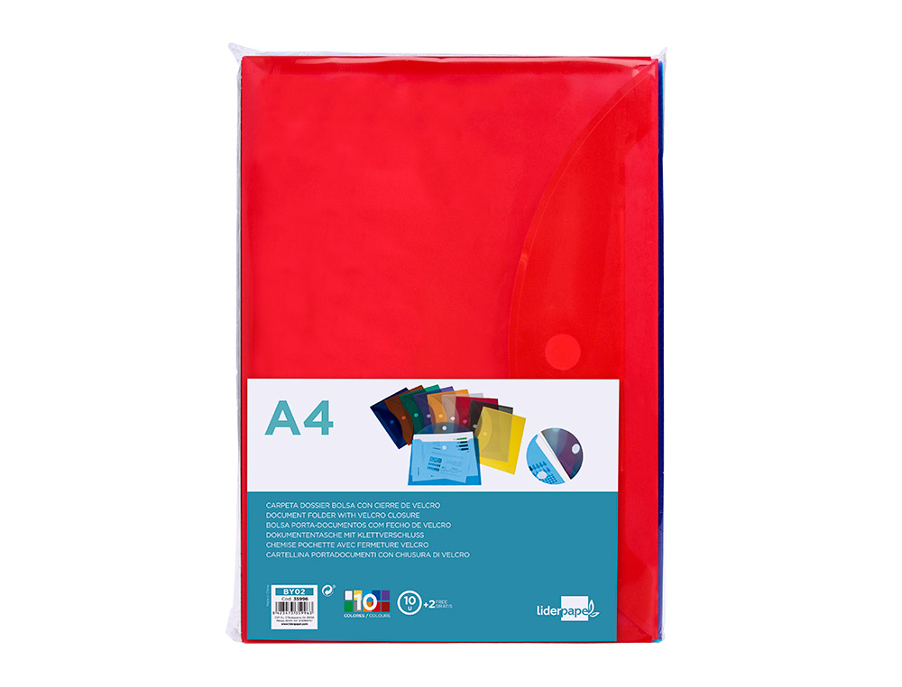BOLSA PORTA DOCUMENTOS LIDERPAPEL DIN A4 12 CORES SORTIDAS