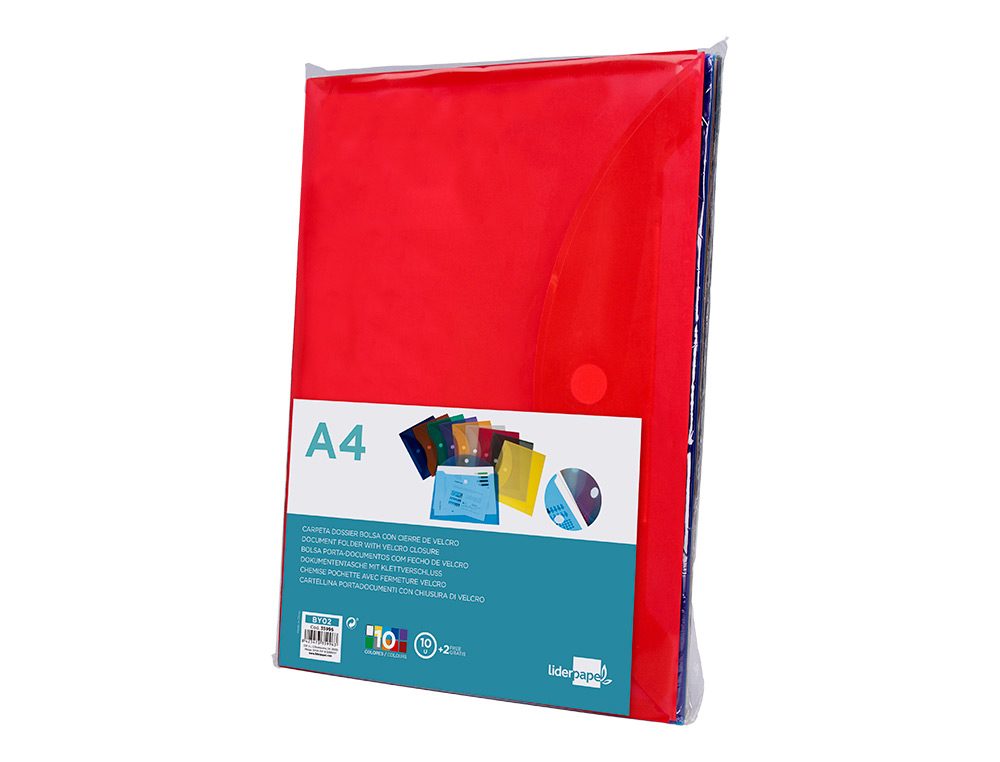 BOLSA PORTA DOCUMENTOS LIDERPAPEL DIN A4 12 CORES SORTIDAS