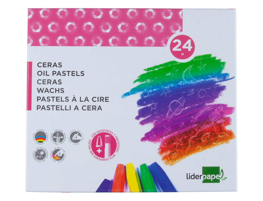 LAPIS DE CERA LIDERPAPEL 24 CORES+APARA+PORTA CERAS