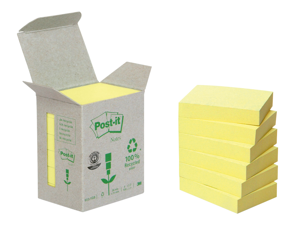 BLOCO DE NOTAS ADESIVAS POST-IT RECICLADAS EM TORRE 38 X 51 MM 24 BLOCOS