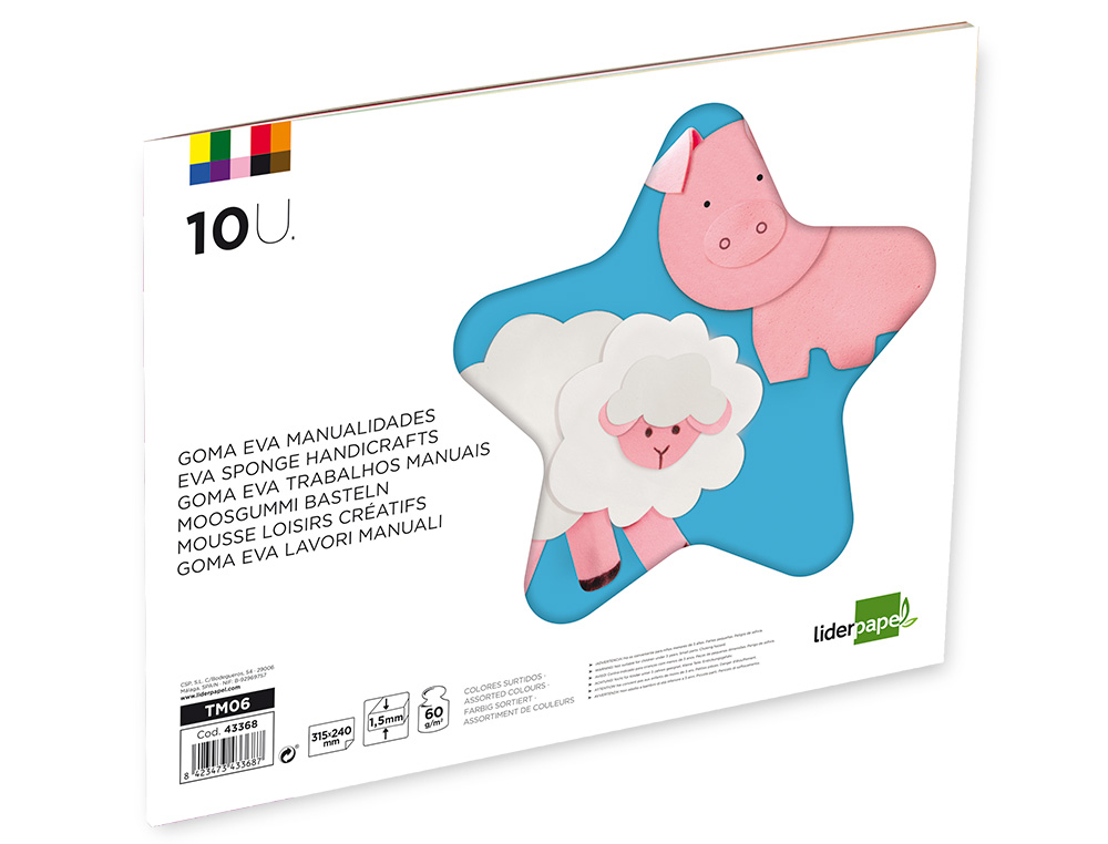 BLOCO TRABALHOS MANUAIS LIDERPAPEL GOMA EVA FOLIO 10 PRANCHAS CORES SORTIDAS