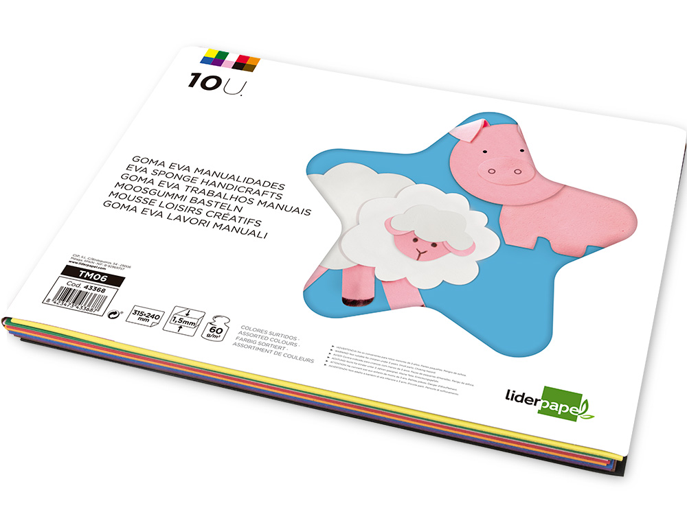 BLOCO TRABALHOS MANUAIS LIDERPAPEL GOMA EVA FOLIO 10 PRANCHAS CORES SORTIDAS