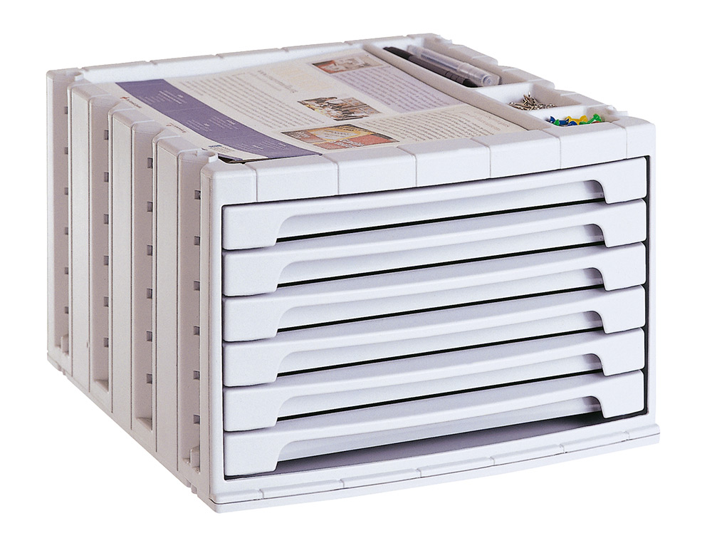BLOCO CLASSIFICADOR DE SECRETARIA ARCHIVO 2000 305X370X215 MM BANDEJA SUPERIOR 6 GAVETAS CINZA OPACO