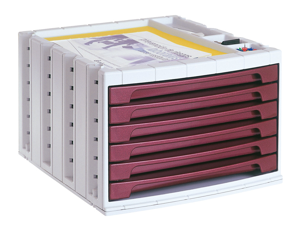 BLOCO CLASSIFICADOR DE SECRETARIA LIDERPAPEL 6 GAVETAS BORDEAUX OPACO 370X305X215 MM ESPACO ORGANIZACAO SUPERIOR