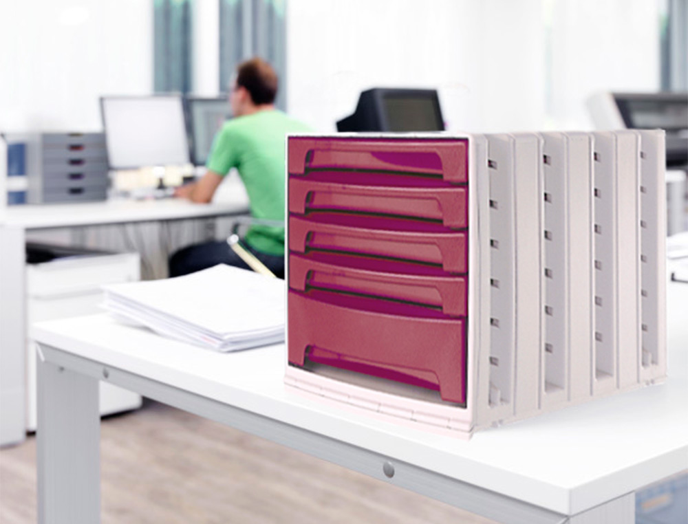 BLOCO CLASSIFICADOR DE SECRETARIA LIDERPAPEL 6 GAVETAS BORDEAUX OPACO 370X305X215 MM ESPACO ORGANIZACAO SUPERIOR