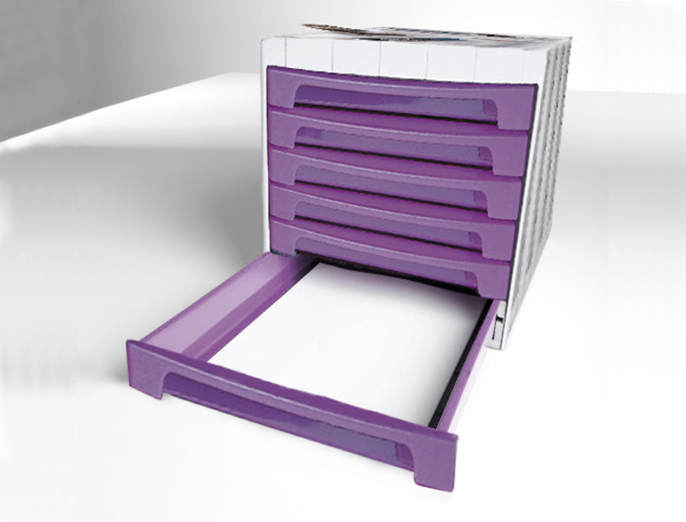BLOCO CLASSIFICADOR DE SECRETARIA Q-CONNECT 6 GAVETAS VIOLETA TRANSLUCIDO 370X305X215 MM ESPACO ORGANIZACAO SUPERIOR