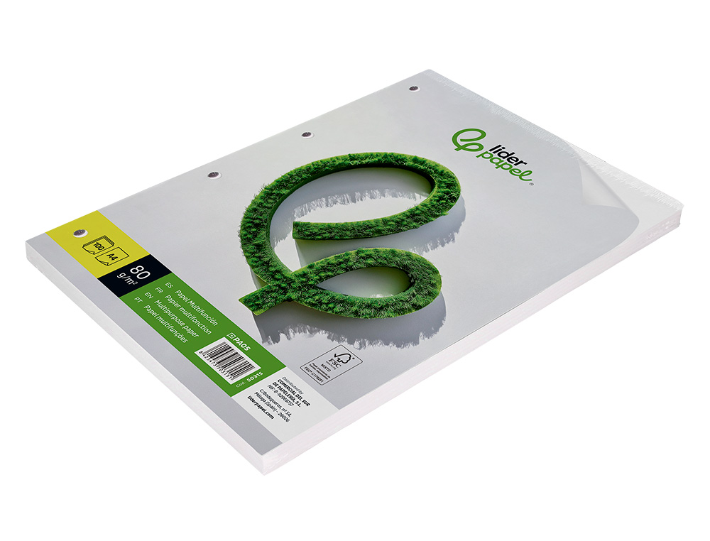PAPEL LIDERPAPEL DIN A4 80 GR LISO 4 FUROS EMBALAGEM DE 100 FOLHAS