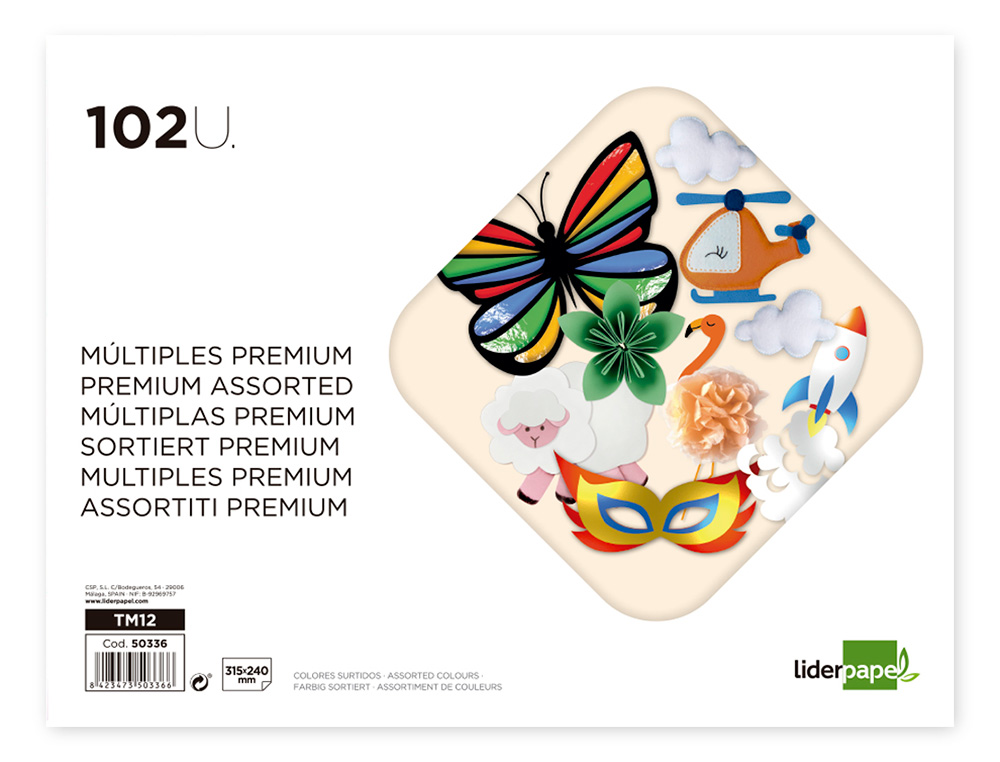 BLOCO TRABALHOS MANUAIS LIDERPAPEL CARTOLINA MULTIPLAS PREMIUM 240X315MM 102 FOLHAS CORES SORTIDAS