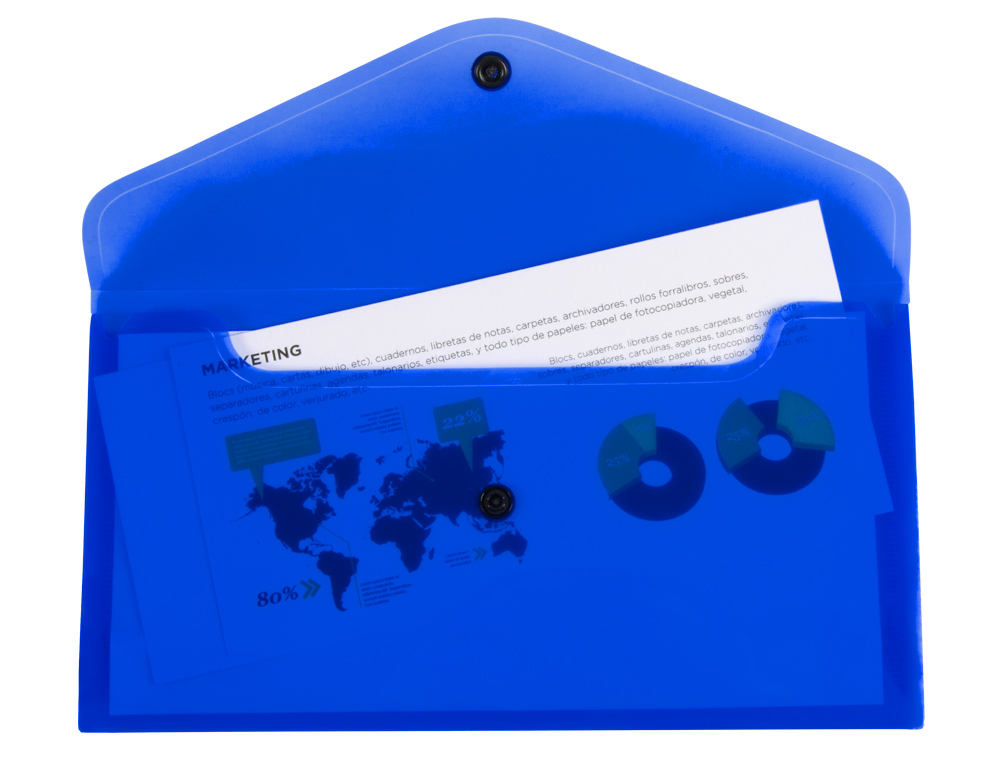 BOLSA PORTA DOCUMENTOS LIDERPAPEL COM MOLA FORMATO 26X14 CM COR AZUL