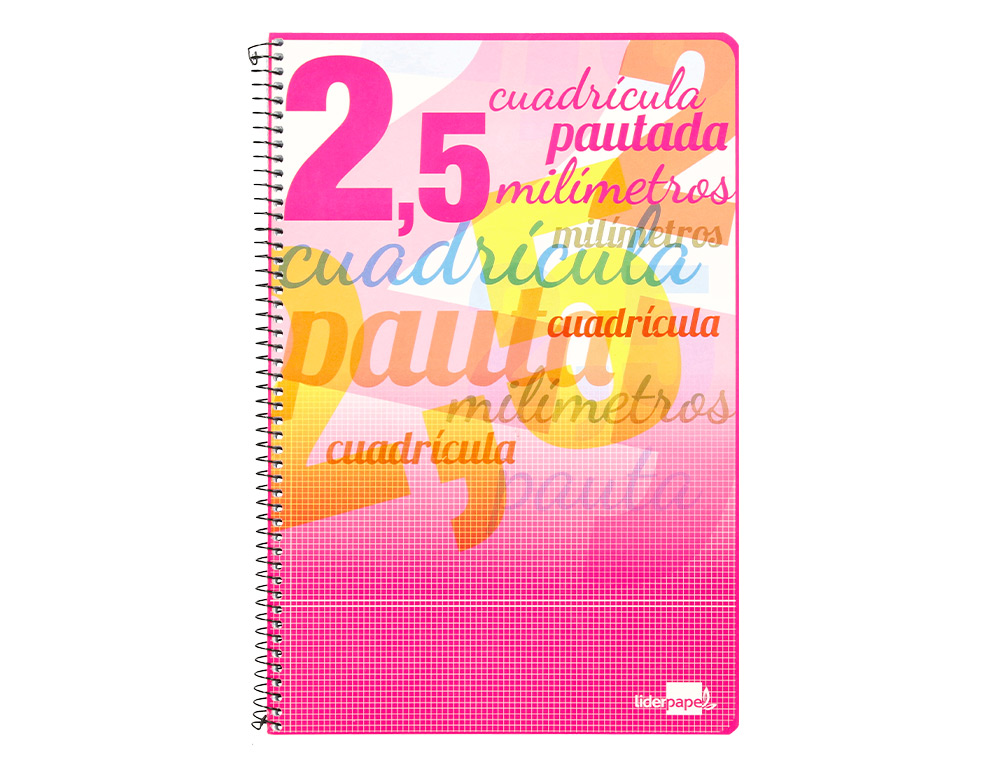 BLOC ESPIRAL LIDERPAPEL TAPA CARTONCILLO FOLIO 80 HOJAS CUADRICULADO PAUTADO 2,5 MM 70 GRS CON MARGEN COLORES
