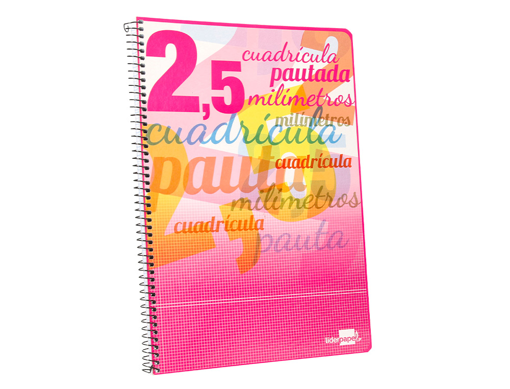 BLOC ESPIRAL LIDERPAPEL TAPA CARTONCILLO FOLIO 80 HOJAS CUADRICULADO PAUTADO 2,5 MM 70 GRS CON MARGEN COLORES