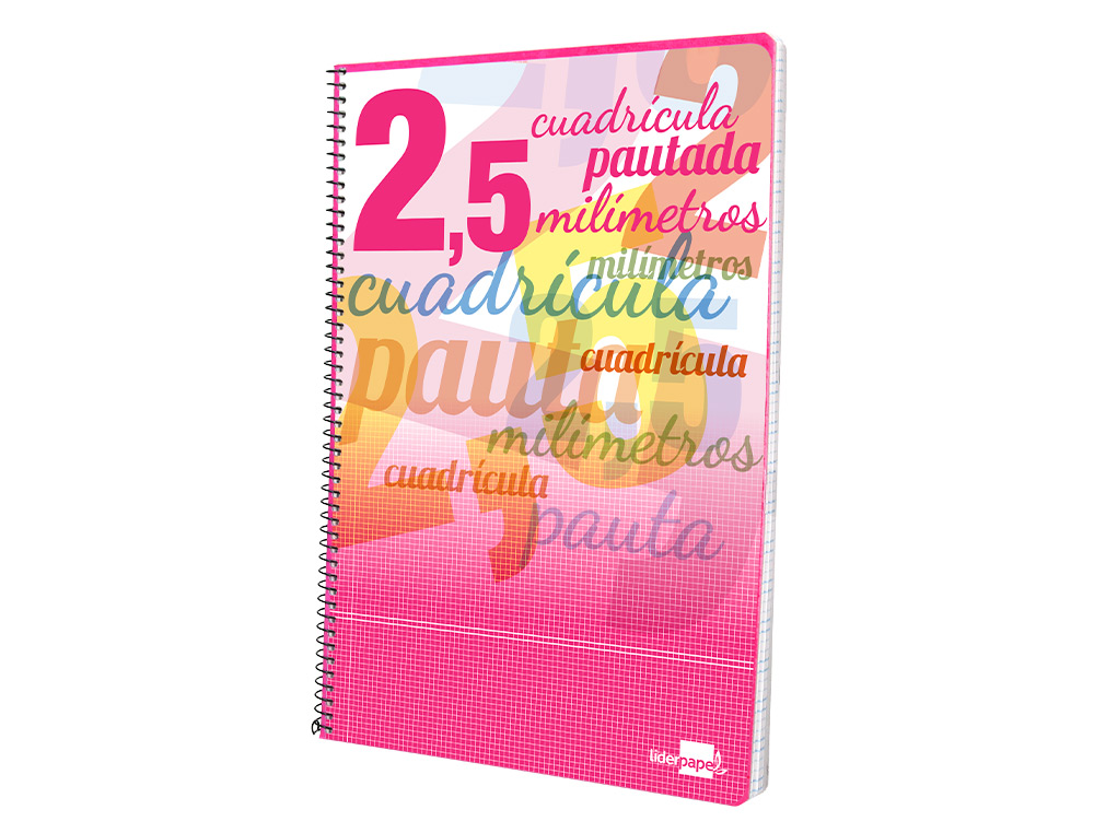 BLOC ESPIRAL LIDERPAPEL TAPA CARTONCILLO FOLIO 80 HOJAS CUADRICULADO PAUTADO 2,5 MM 70 GRS CON MARGEN COLORES