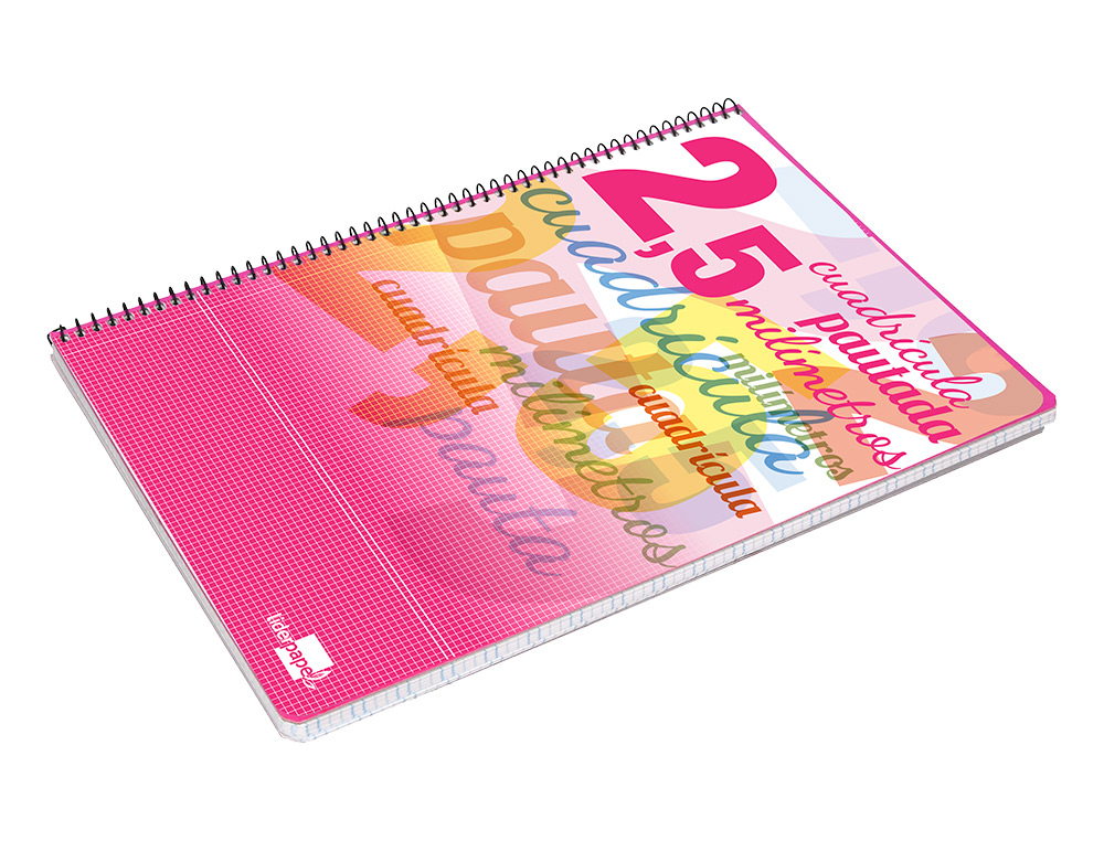 BLOC ESPIRAL LIDERPAPEL TAPA CARTONCILLO FOLIO 80 HOJAS CUADRICULADO PAUTADO 2,5 MM 70 GRS CON MARGEN COLORES