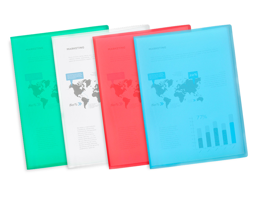 CAPA CATALOGO LIDERPAPEL 20 BOLSAS POLIPROPILENO DIN A4 TRASLUCIDA AZUL FROSTY