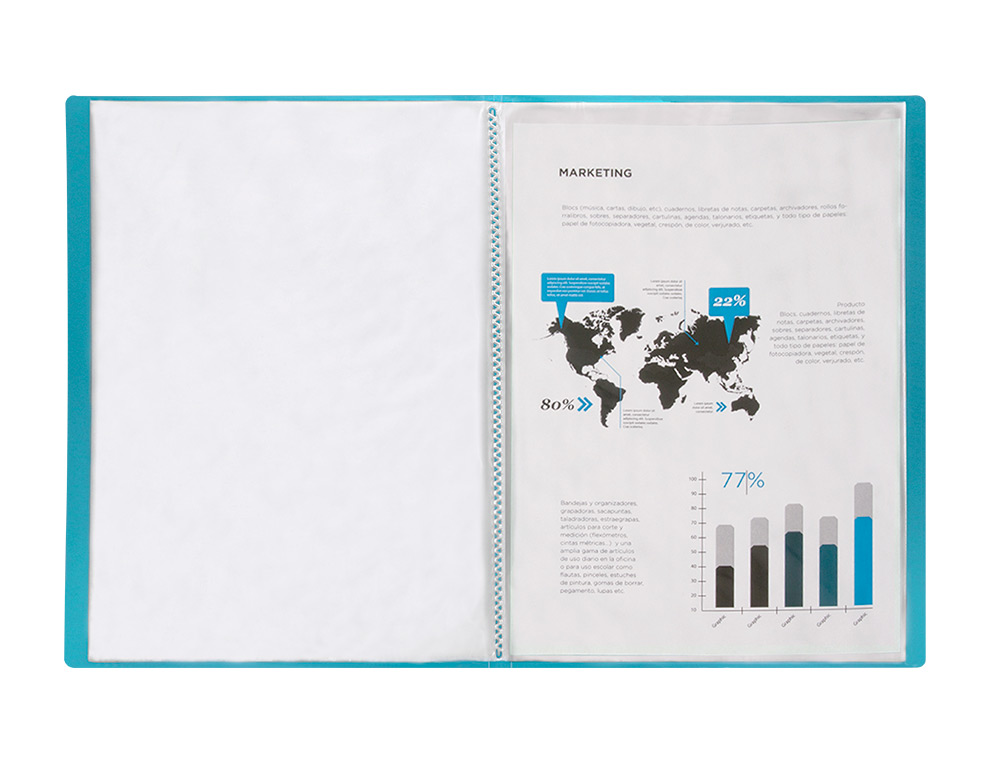 CAPA CATALOGO LIDERPAPEL 20 BOLSAS POLIPROPILENO DIN A4 TRASLUCIDA AZUL FROSTY