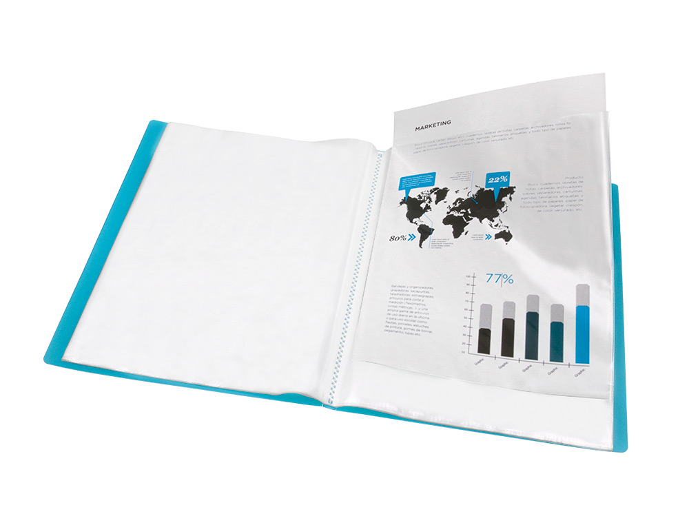 CAPA CATALOGO LIDERPAPEL 20 BOLSAS POLIPROPILENO DIN A4 TRASLUCIDA AZUL FROSTY