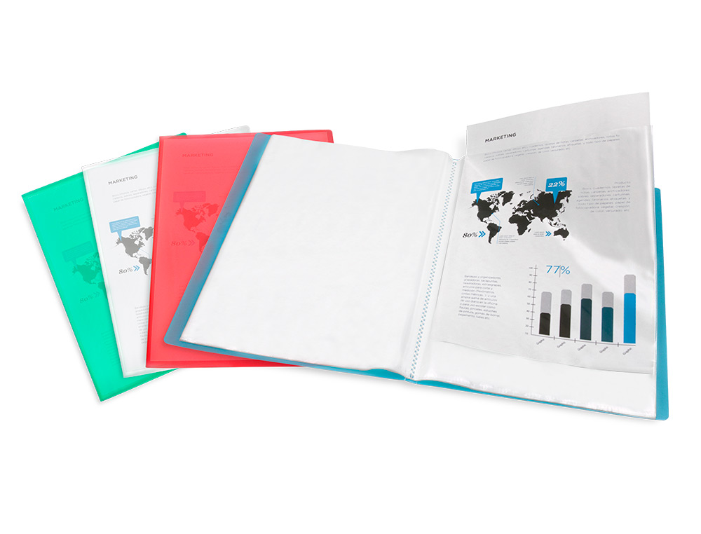 CAPA CATALOGO LIDERPAPEL 40 BOLSAS POLIPROPILENO DIN A4 TRASLUCIDA VERMELHO FROSTY