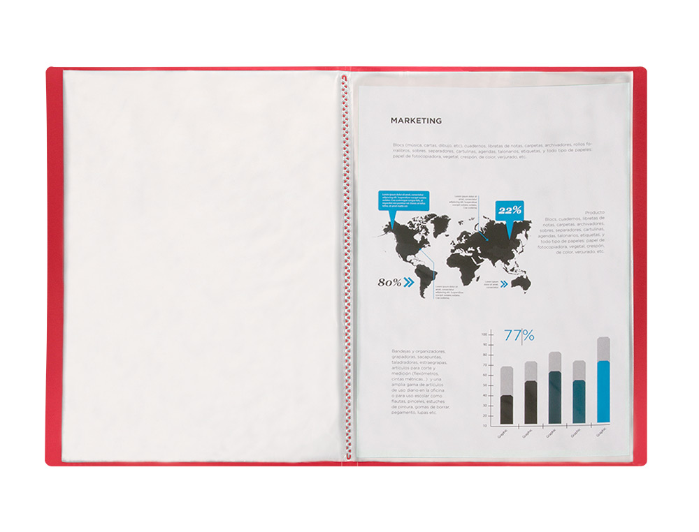 CAPA CATALOGO LIDERPAPEL 40 BOLSAS POLIPROPILENO DIN A4 TRASLUCIDA VERMELHO FROSTY