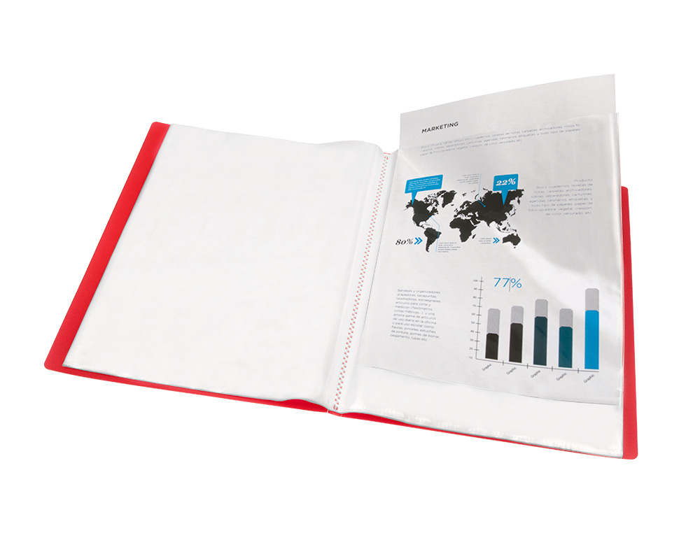 CAPA CATALOGO LIDERPAPEL 40 BOLSAS POLIPROPILENO DIN A4 TRASLUCIDA VERMELHO FROSTY