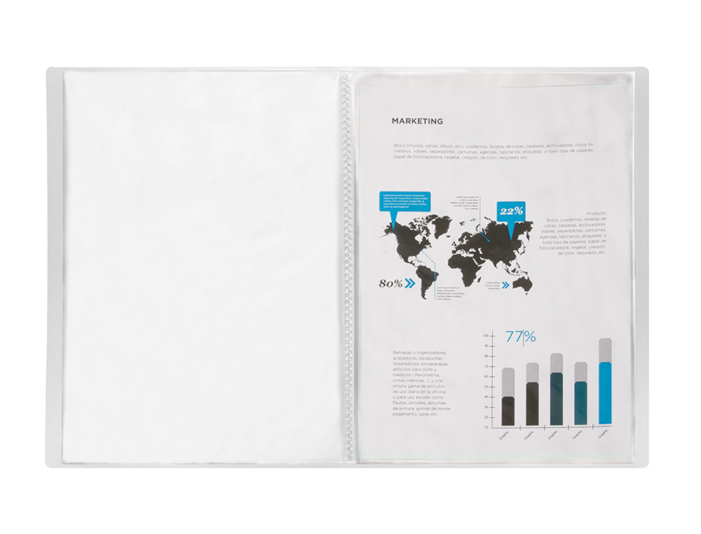 CAPA CATALOGO LIDERPAPEL 60 BOLSAS POLIPROPILENO DIN A4 TRASLUCIDA TRANSPARENTE