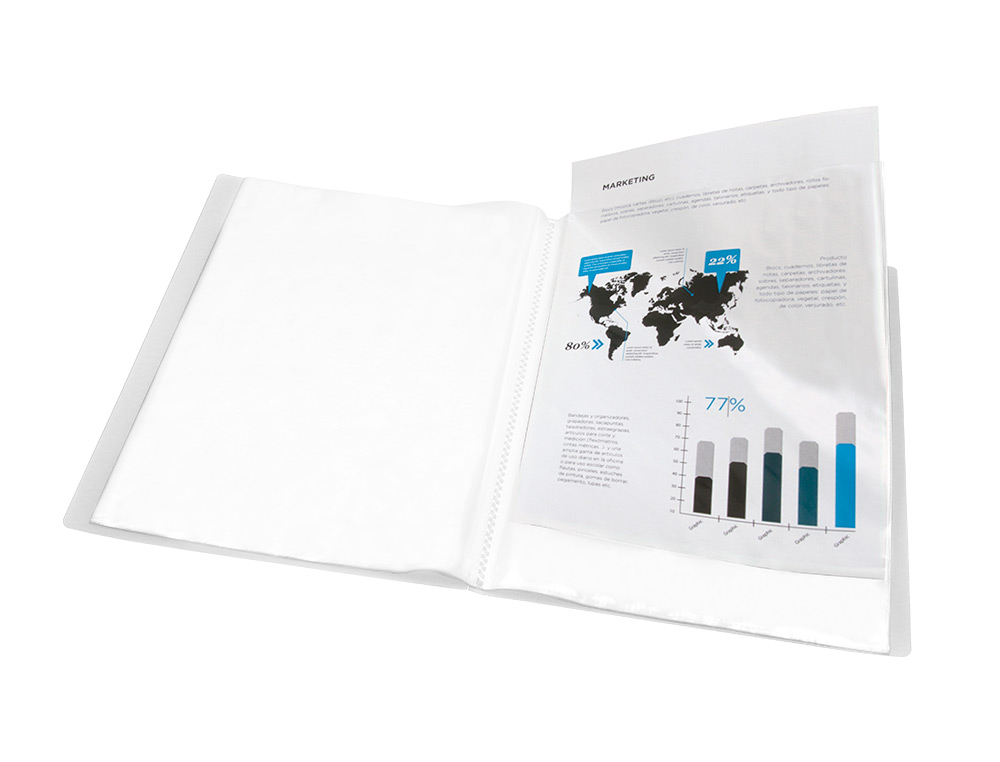 CAPA CATALOGO LIDERPAPEL 60 BOLSAS POLIPROPILENO DIN A4 TRASLUCIDA TRANSPARENTE