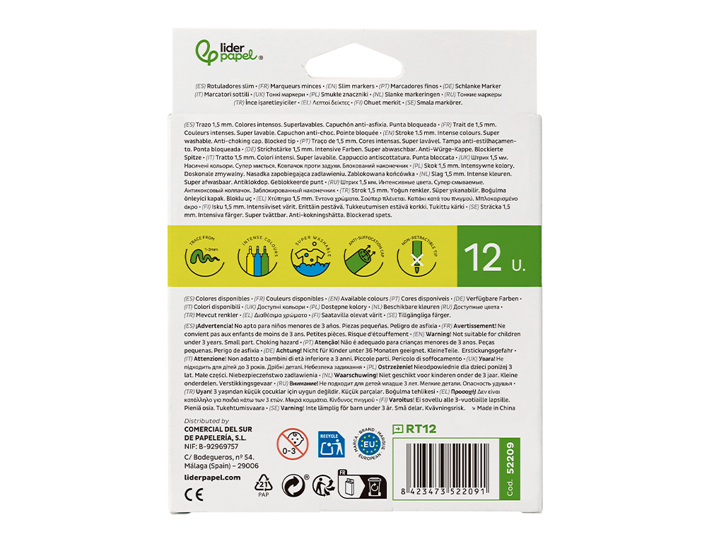 MARCADOR LIDERPAPEL FELTRO SLIM CAIXA 12 CORES