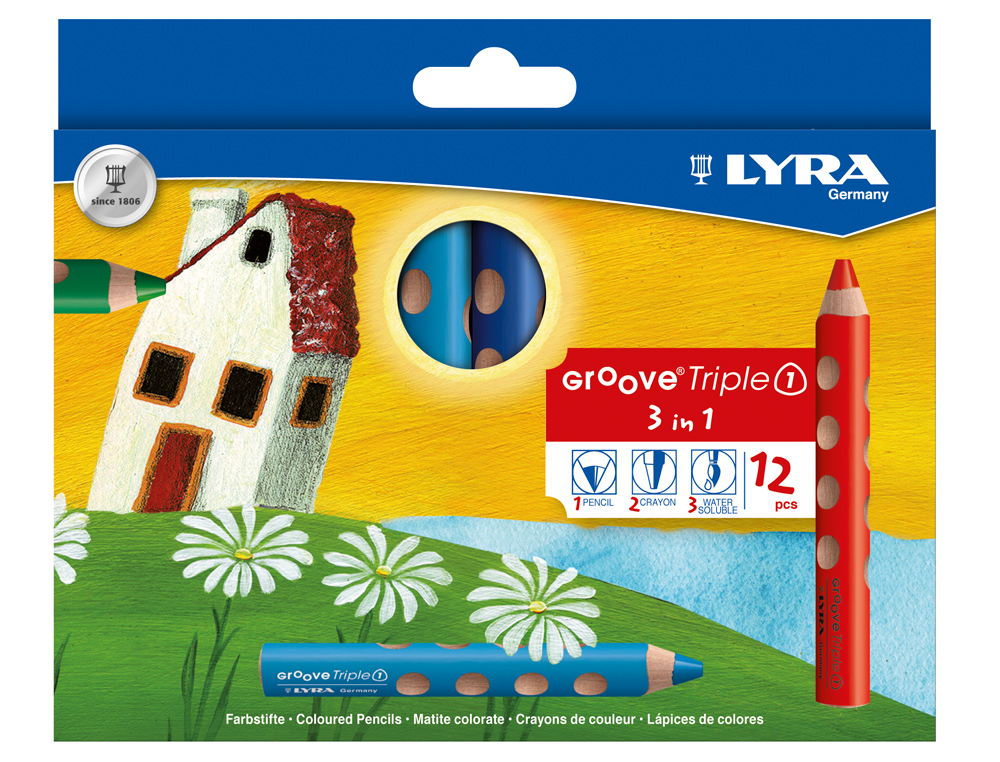 LAPIS DE COR AGUARELAVEL LYRA GROOVE TRIPLE TRIANGULAR MINAS 10MM CAIXA DE 12 CORES