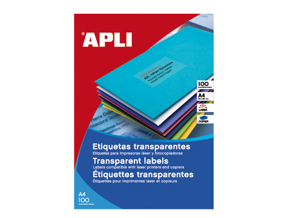 ETIQUETAS ADESIVAS APLI TRANSLUCIDAS 1225 FORMATO 210X297 MM - FOTOCOPIADORA -LASER CAIXA COM 20 ETIQUETAS