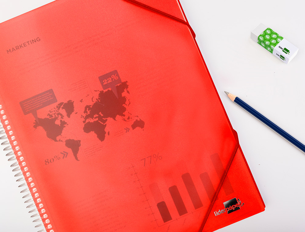 CAPA CATALOGO LIDERPAPEL COM ESPIRAL 20 BOLSAS POLIPROPILENO DIN A4 VERMELHO