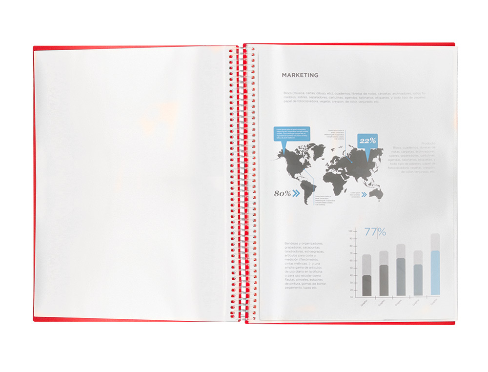 CAPA CATALOGO LIDERPAPEL COM ESPIRAL 20 BOLSAS POLIPROPILENO DIN A4 VERMELHO