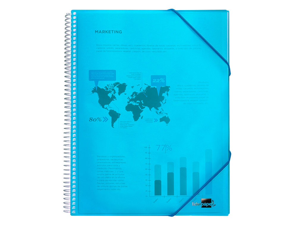 CAPA CATALOGO LIDERPAPEL COM ESPIRAL 80 BOLSAS POLIPROPILENO DIN A4 AZUL