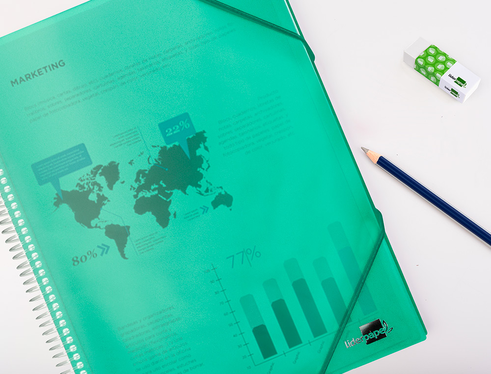 CAPA CATALOGO LIDERPAPEL COM ESPIRAL 80 BOLSAS POLIPROPILENO DIN A4 VERDE