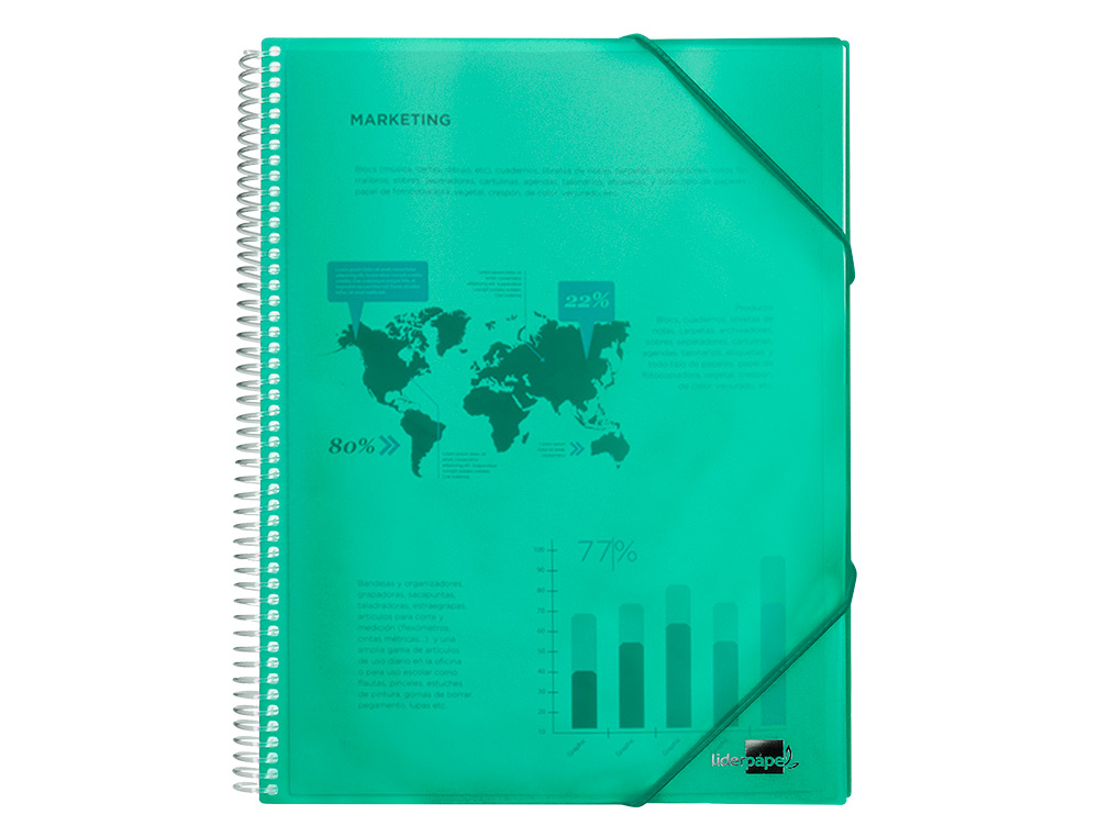 CAPA CATALOGO LIDERPAPEL COM ESPIRAL 80 BOLSAS POLIPROPILENO DIN A4 VERDE