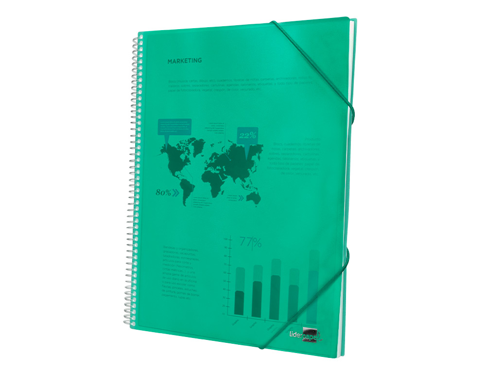 CAPA CATALOGO LIDERPAPEL COM ESPIRAL 80 BOLSAS POLIPROPILENO DIN A4 VERDE
