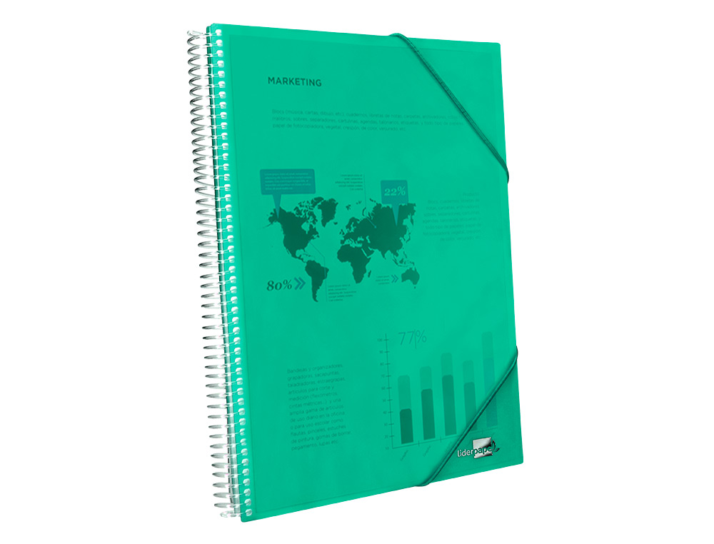 CAPA CATALOGO LIDERPAPEL COM ESPIRAL 80 BOLSAS POLIPROPILENO DIN A4 VERDE