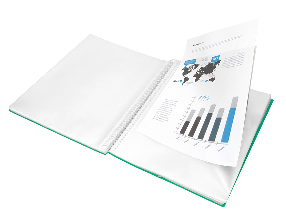 CAPA CATALOGO LIDERPAPEL COM ESPIRAL 80 BOLSAS POLIPROPILENO DIN A4 VERDE