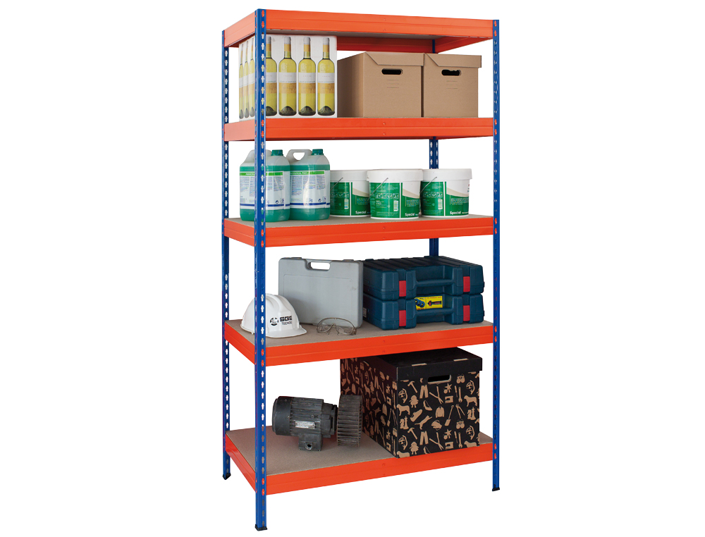 ESTANTE AR STORAGE METALICA 180X90X40 CM 5 PRATELEIRAS 200KG POR PRAT.EM MADEIRA SEM PARAFUSOS COR AZUL/LARANJA