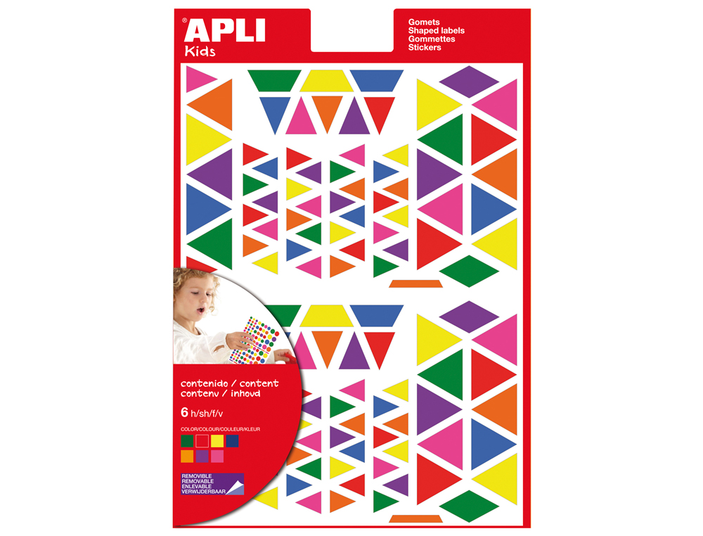 ETIQUETAS APLI AUTOADESIVAS TRIANGULO MULTICOLOR BLISTER DE 6 FOLHAS