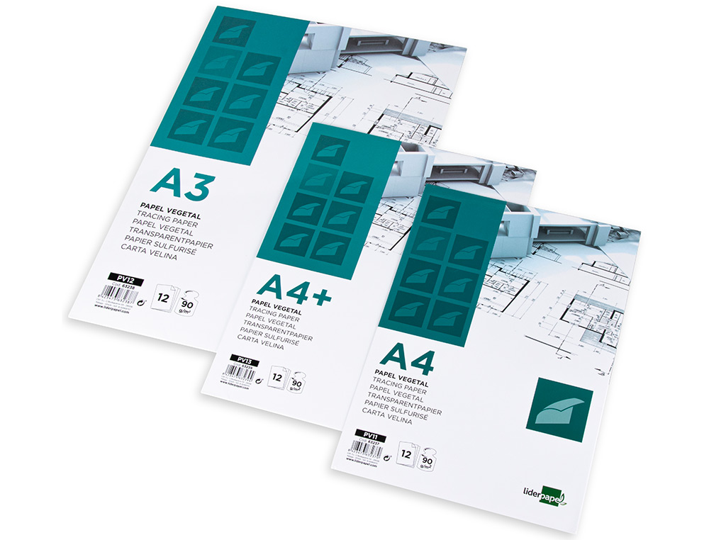 BLOCO DE PAPEL VEGETAL LIDERPAPEL DIN A4 210X297MM 90 GR BOLSA DE 12 FOLHAS