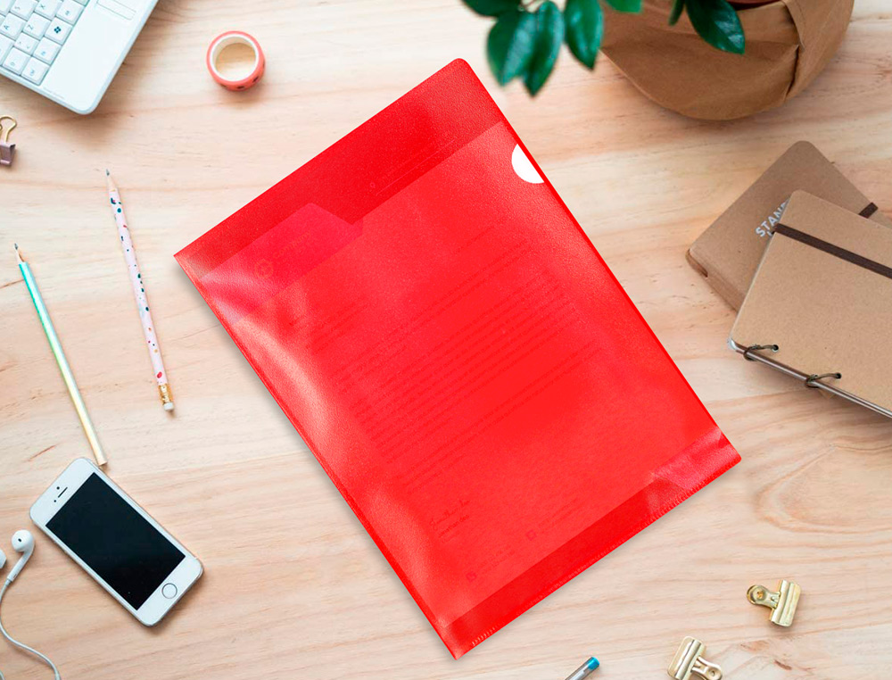 BOLSA DOSSIER Q-CONNECT EM PLASTICO DIN A4 120 MICRONS VERMELHA CAIXA DE 100 UNIDADES