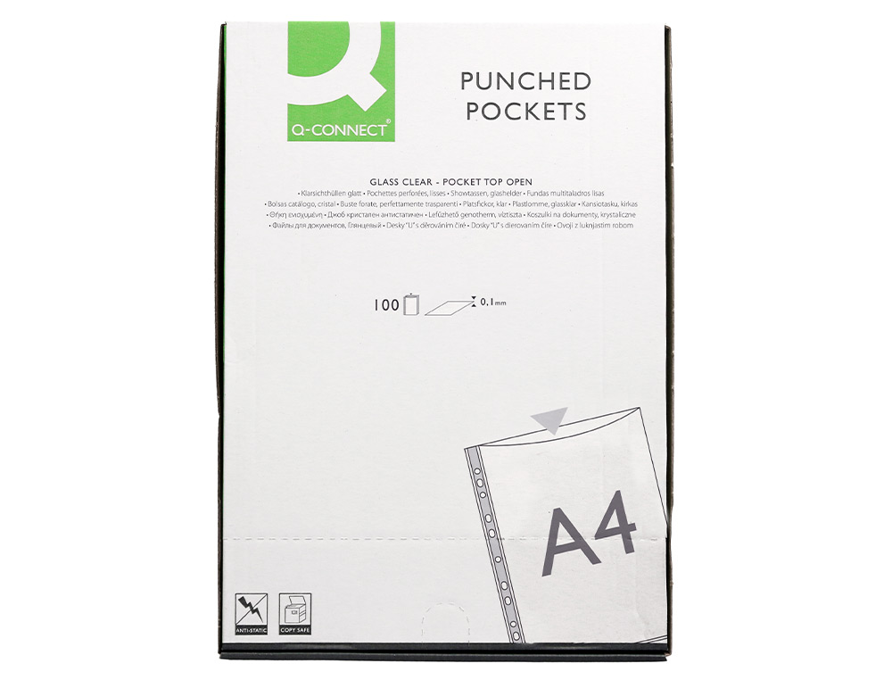 BOLSA CATALOGO/MICA Q-CONNECT DIN A4 100 MICRONS CRISTAL CAIXA DE 100 UNIDADES