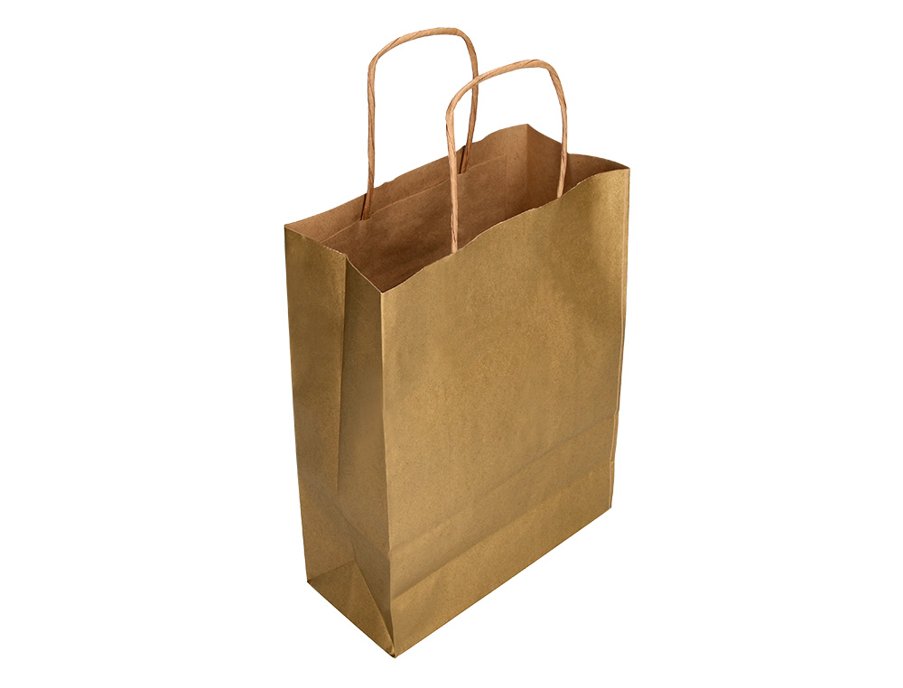 SACO DE PAPEL Q-CONNECT KRAFT OURO ASA RETORCIDA 240X100X310 MM
