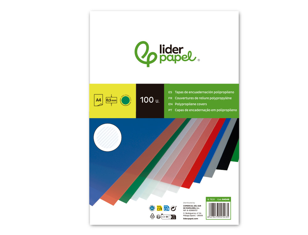 CAPA DE ENCADERNACAO LIDERPAPEL POLIPROPILENO RAIADO DIN A4 0.5 MM PACK DE 100 UNIDADES